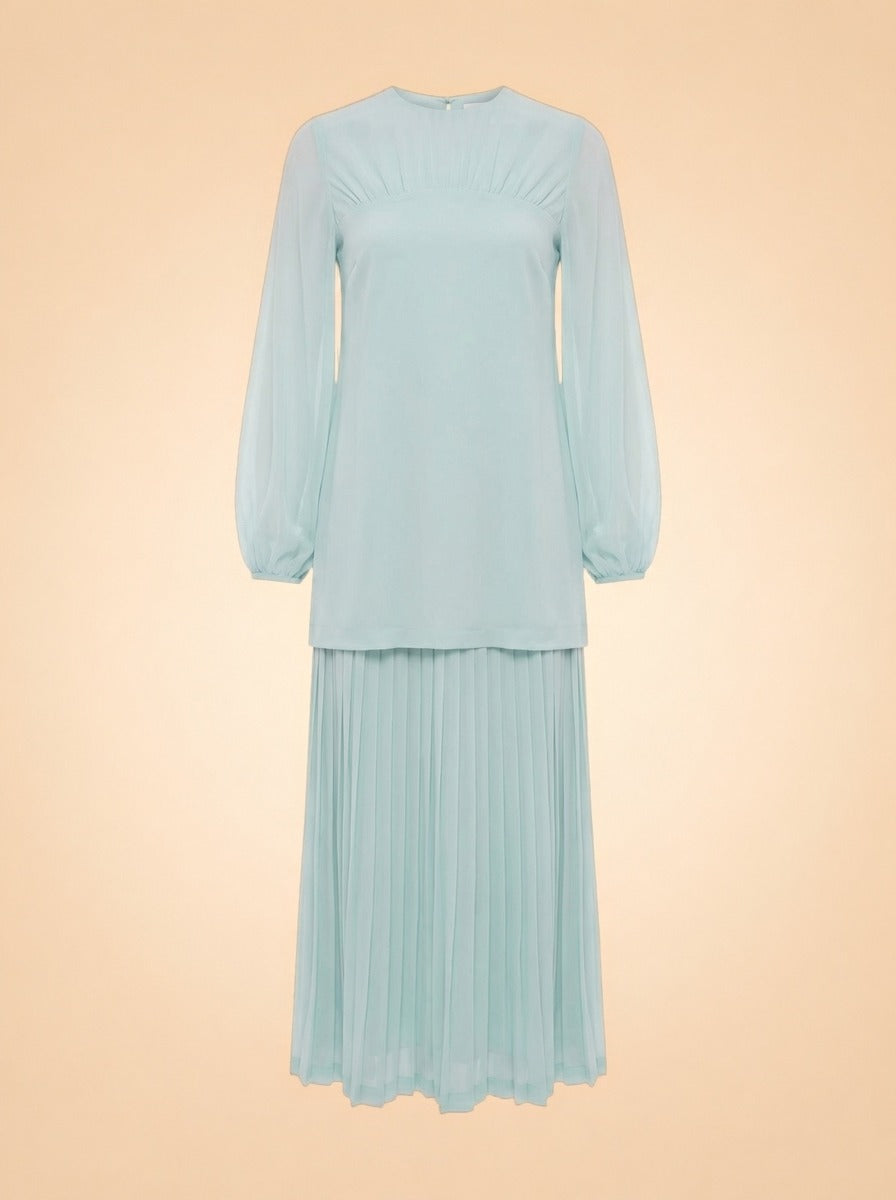 blue dress tuckernuck Ice Chiffon Pleated Lorraine – Rent with Rêve Hand wash Can You Eat Blue Colour:Green loafertop