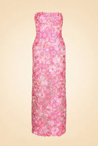 Strapless Floral Embroidered Midi Dress — front view