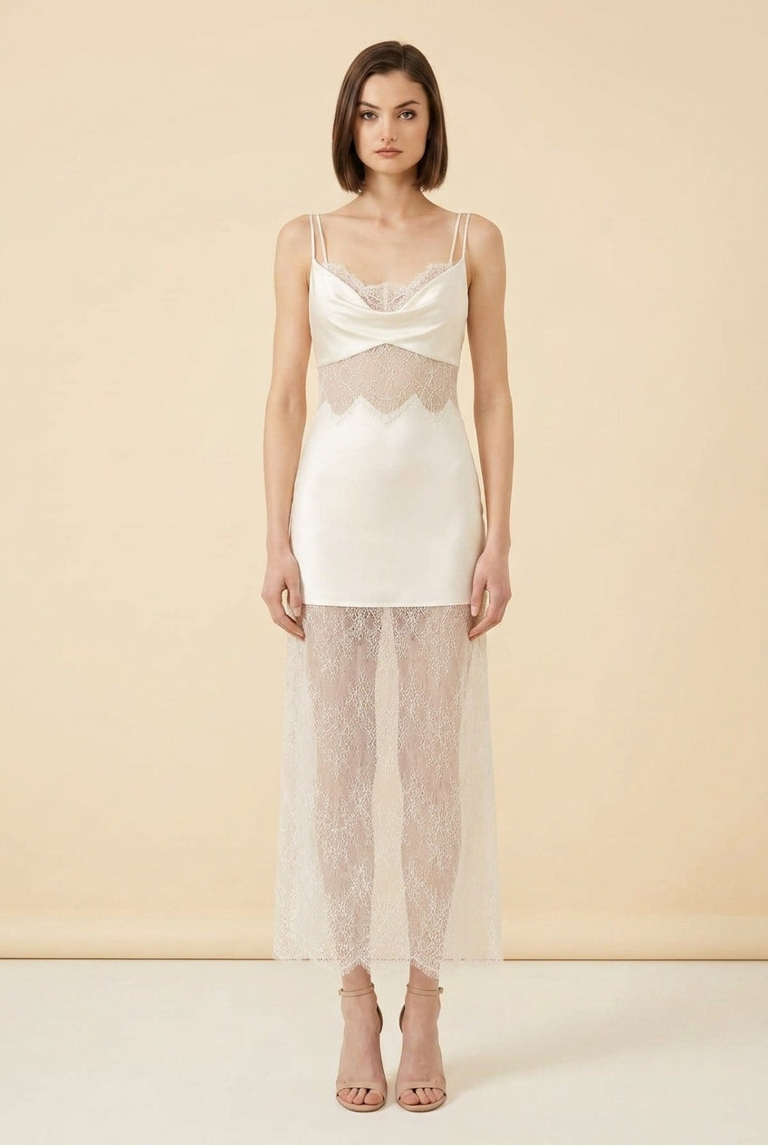 La Lune Cumulus Silk Lace Maxi Dress by Shauna Joy — on model