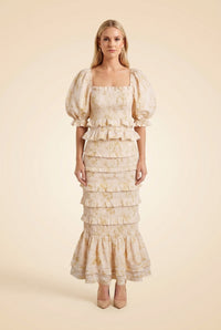 The Linnea & Leilani Set in Marigold Bouquet — on model