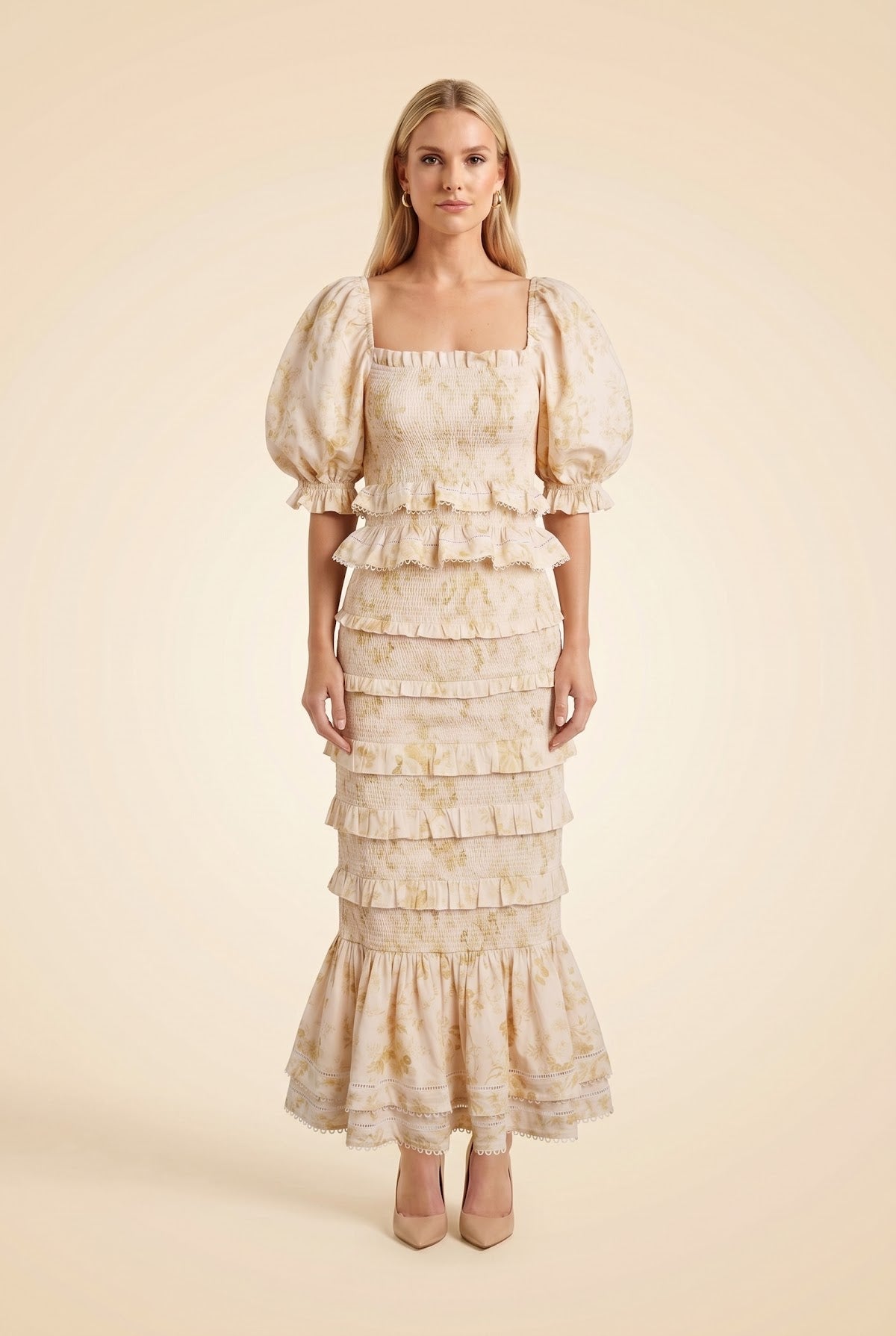 The Linnea & Leilani Set in Marigold Bouquet — on model