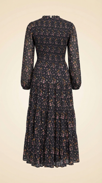 Hill House Home Viviana Print High Neck Long Sleeve Tiered Nap Dress Lucky Charm Fuschia - back