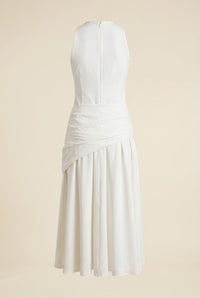 Wrapped Waist Midi Dress - White — back view