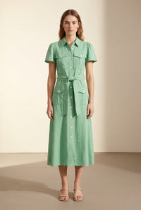 Judy Linenblend Midi Shirt Dress — on model