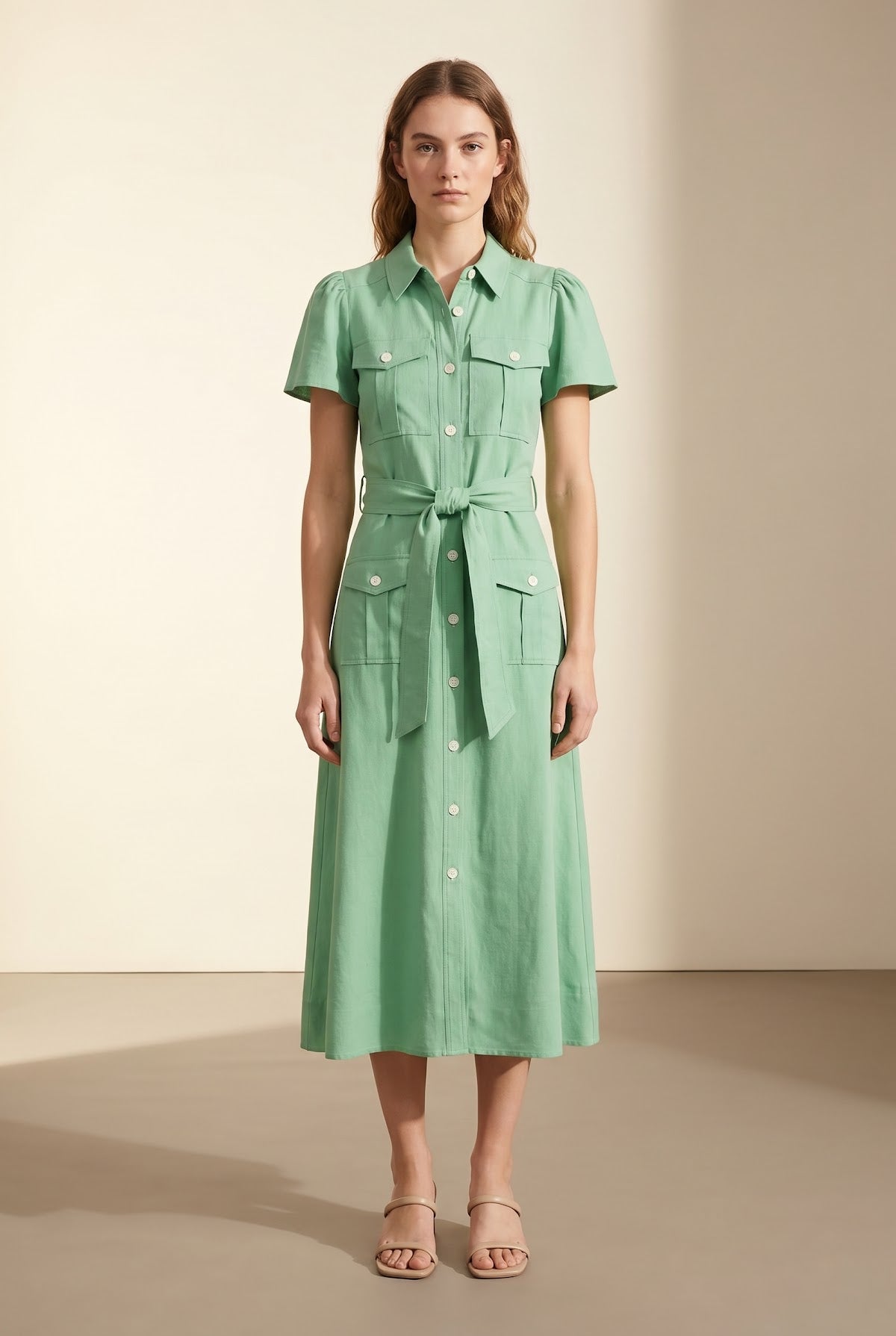 Judy Linenblend Midi Shirt Dress — on model