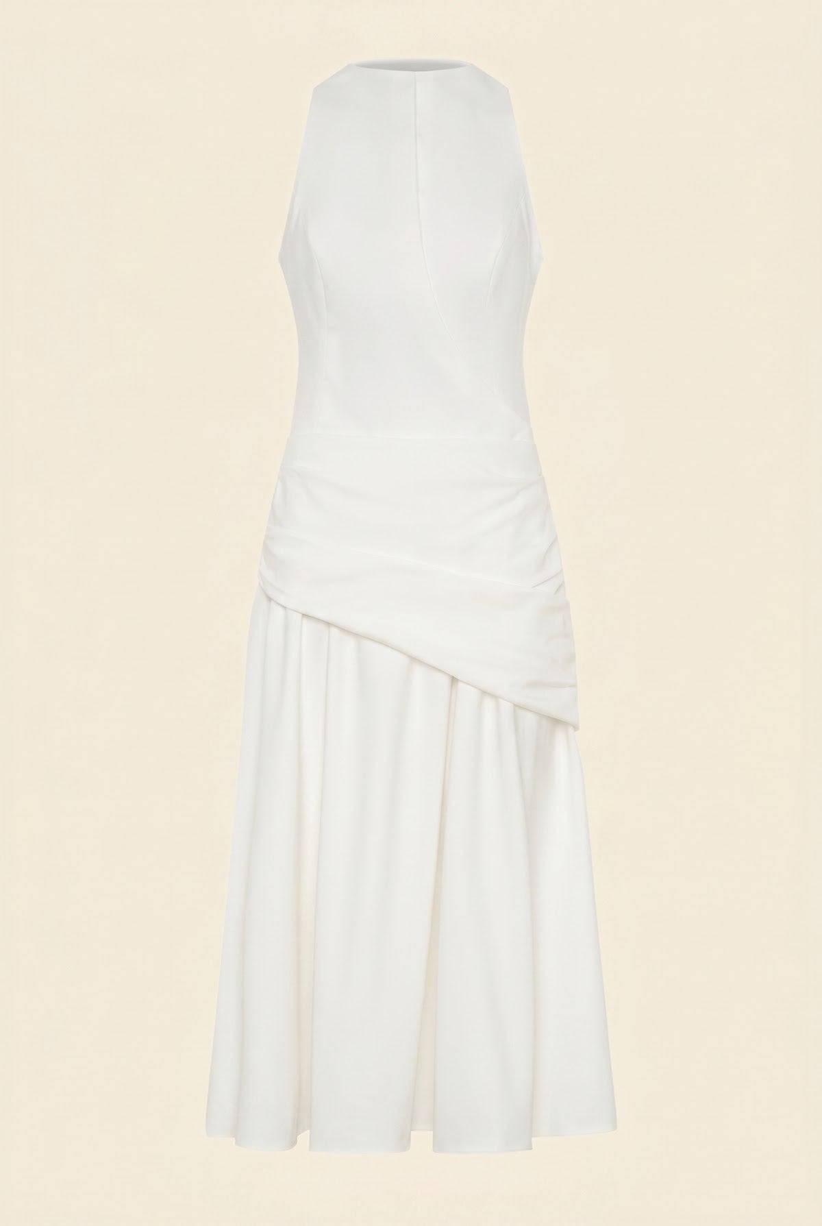 Wrapped Waist Midi Dress - White — front view