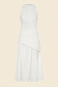 Wrapped Waist Midi Dress - White — front view