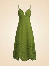 Farm Rio Green Monstera Embroidery Midi Dress