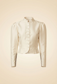 White Satin Puff Sleeve Jacket