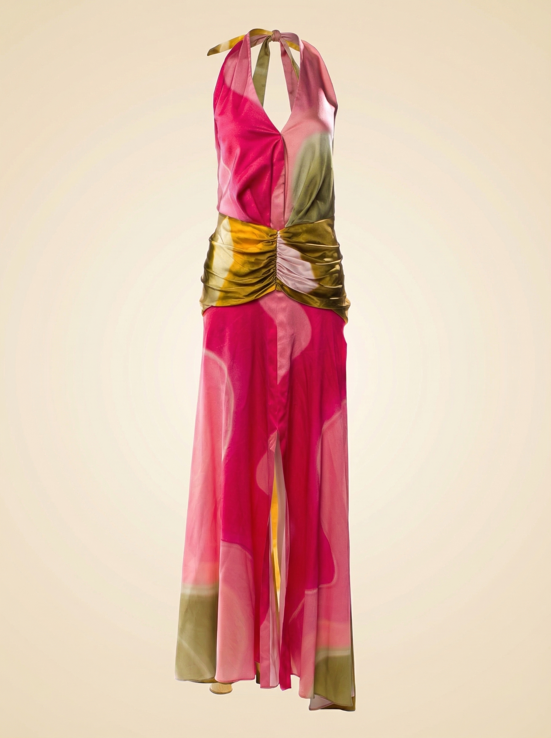 Dafne Abstract Wave Halter Gown