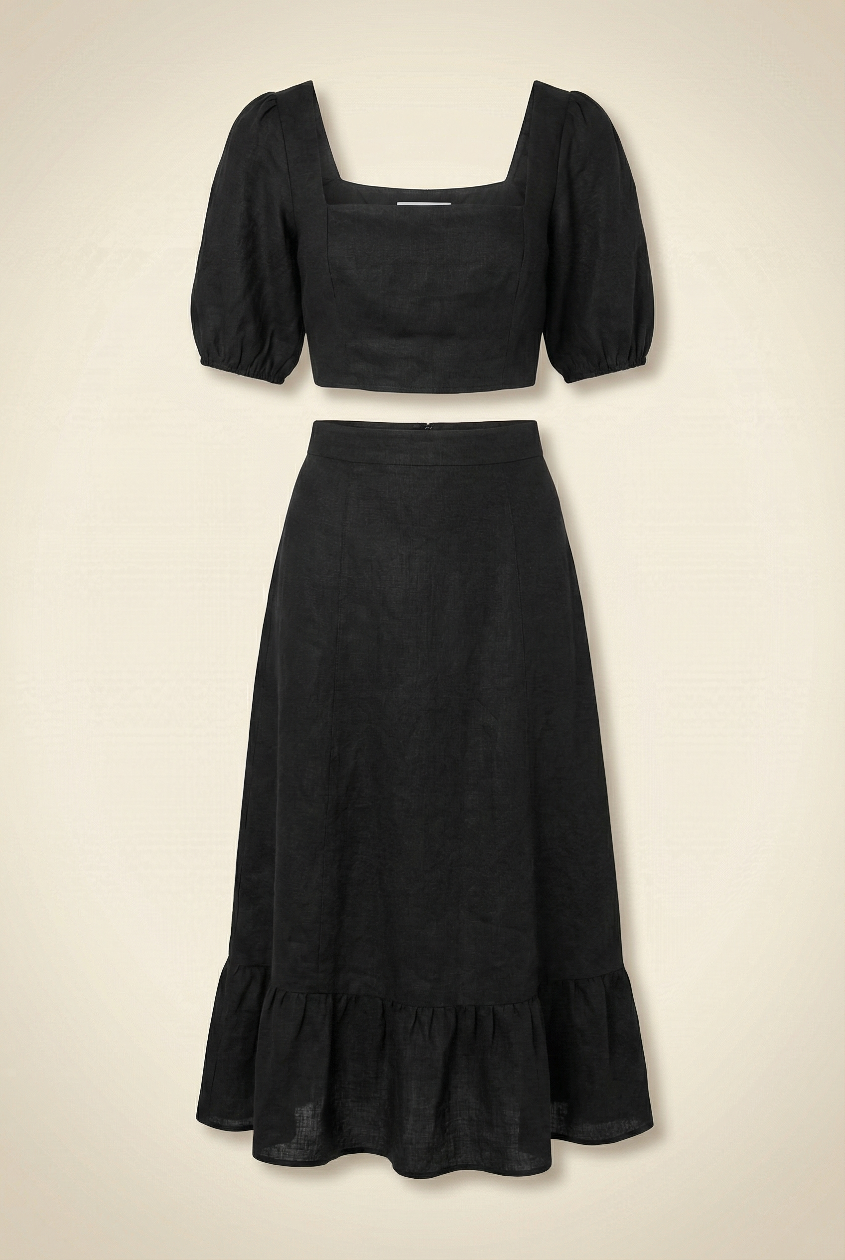 Black Linen Skirt Set