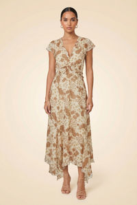 Eleonora Printed Silk Ruffled Midi-Dress