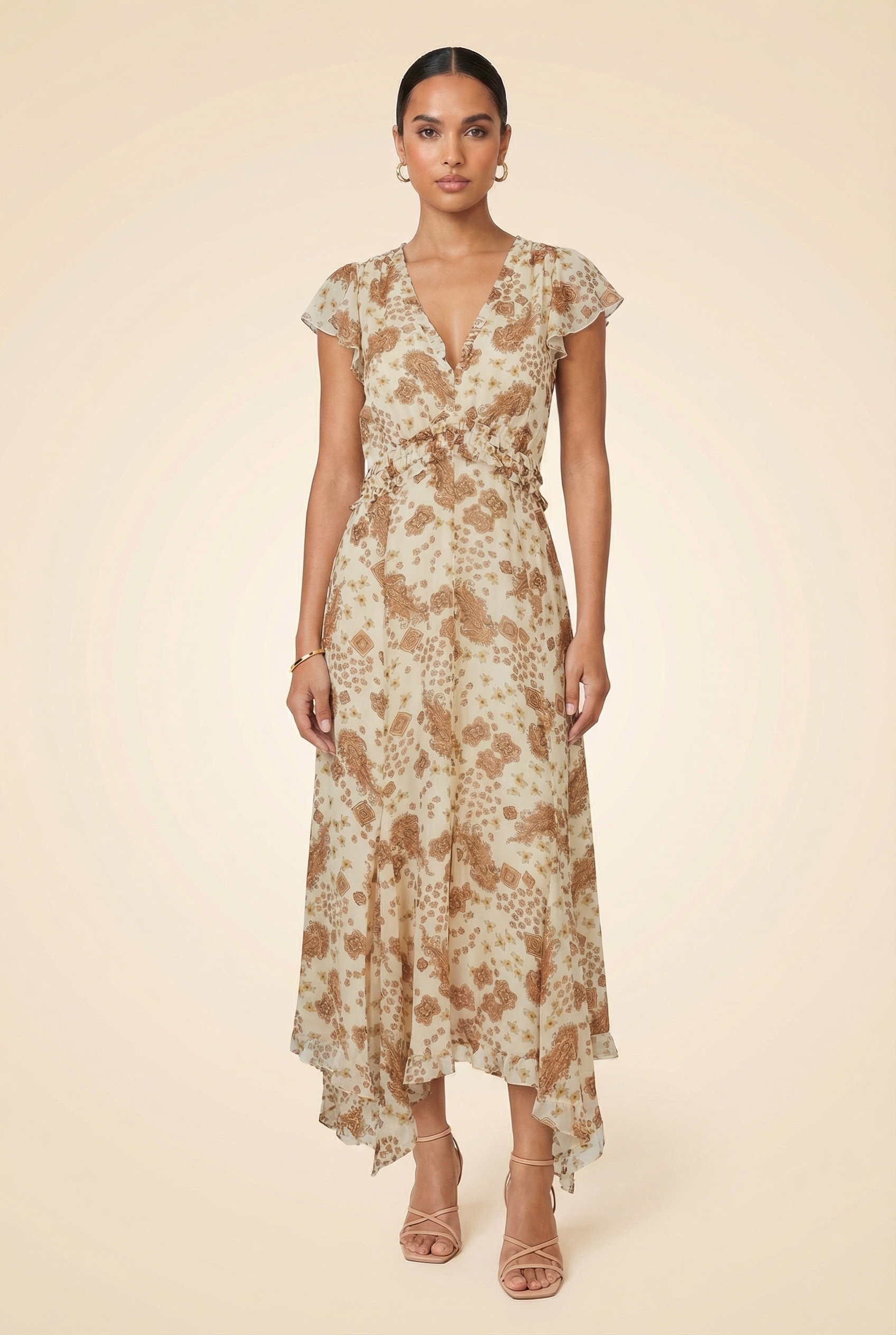 Eleonora Printed Silk Ruffled Midi-Dress