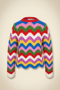 Blue Chunky Chevron Knitted Jacket