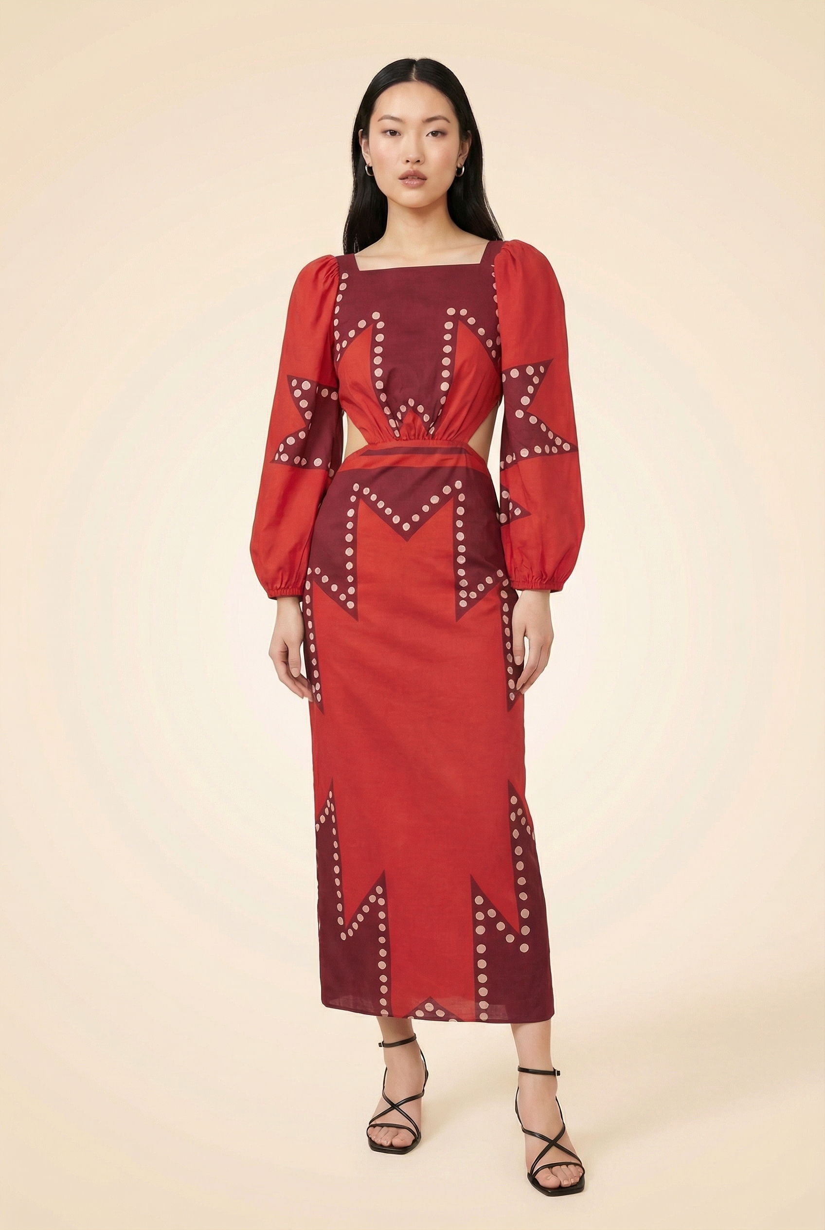 Mar Color de Vino Cutout Printed Cotton-Voile Midi Dress - model