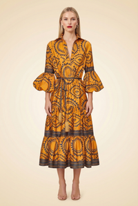 Andres Otalora La Lindosa Cotton Poplin Midi Dress Yellow - model