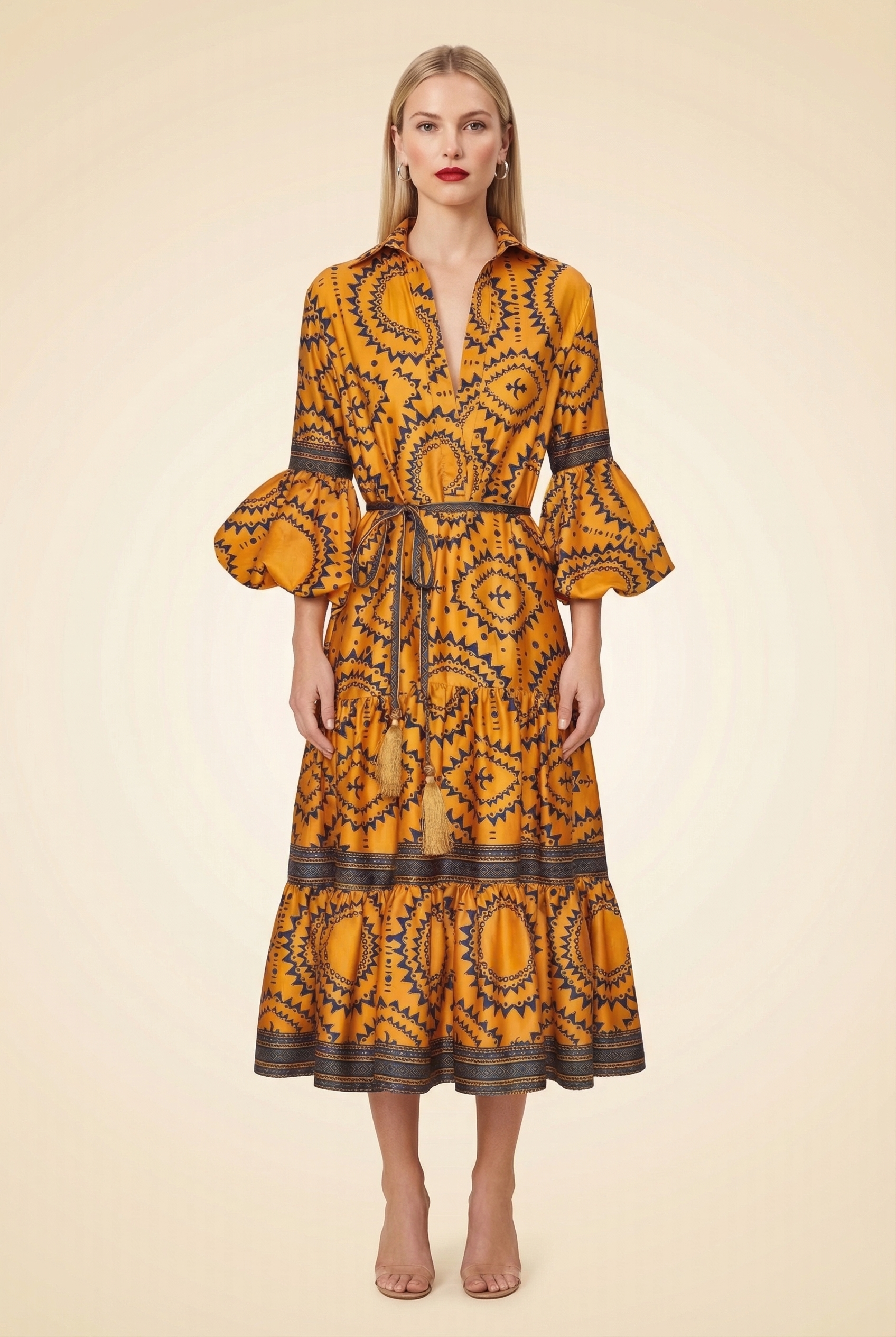 Andres Otalora La Lindosa Cotton Poplin Midi Dress Yellow - model
