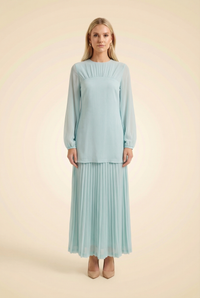 Tuckernuck Ice Blue Chiffon Pleated Lorraine Dress - model
