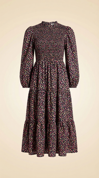 Hill House Home Viviana Print High Neck Long Sleeve Tiered Nap Dress Lucky Charm Fuschia