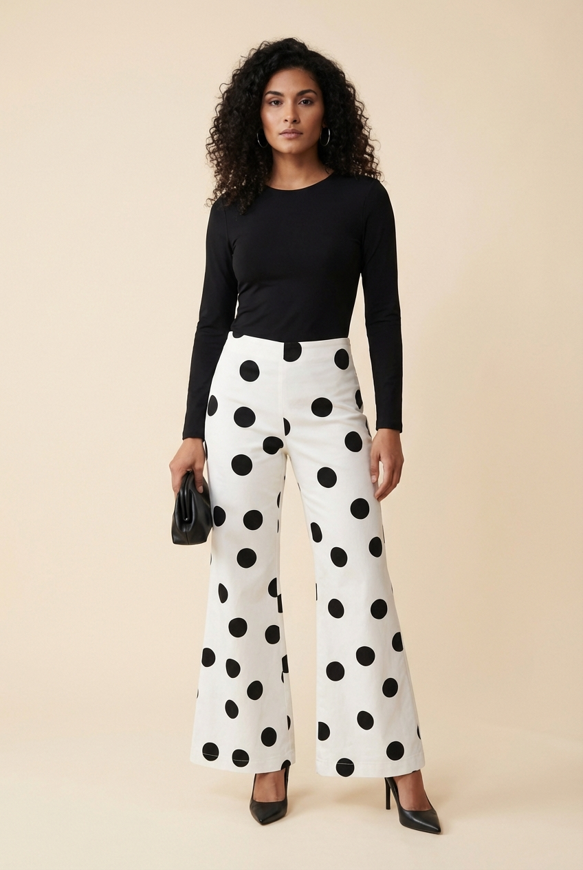 High Waisted Black and White Polka Dot Pants