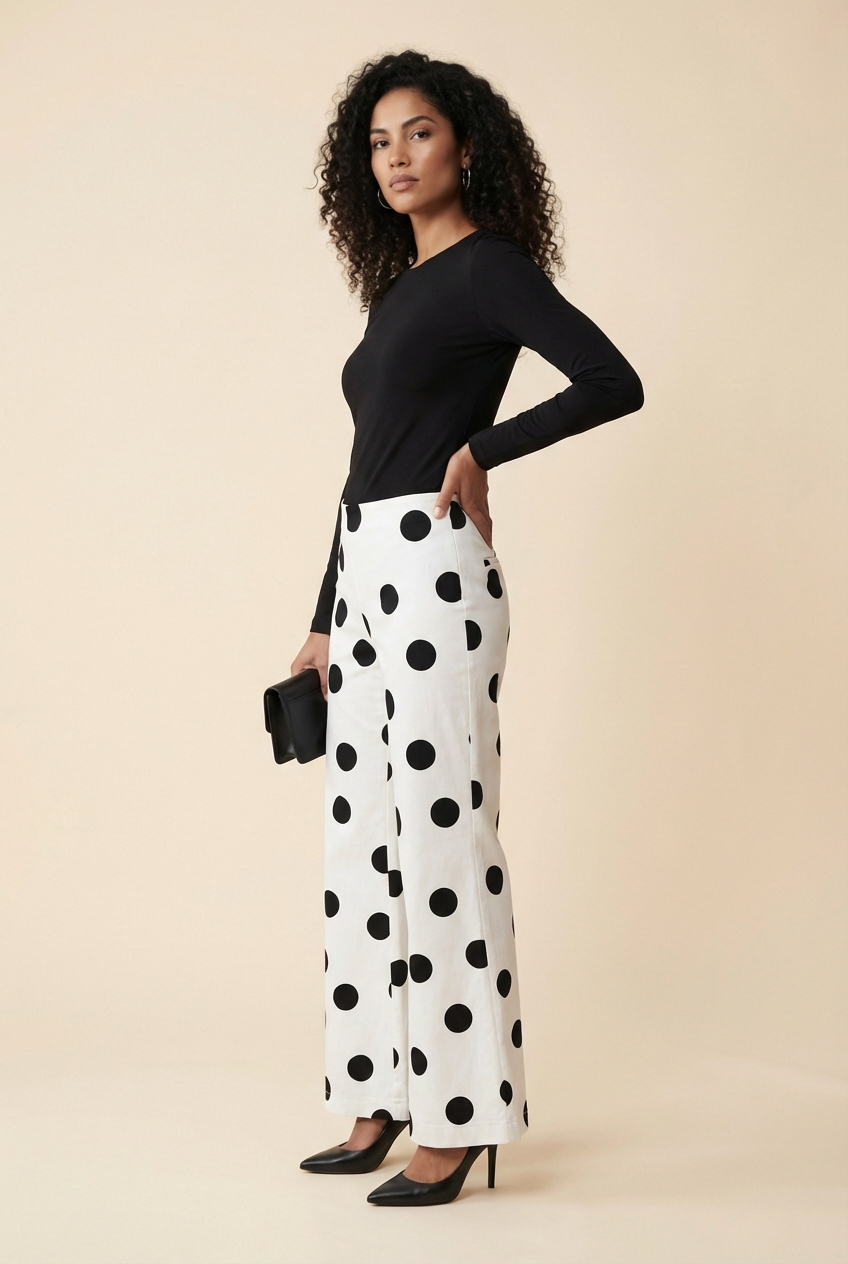 High Waisted Black and White Polka Dot Pants