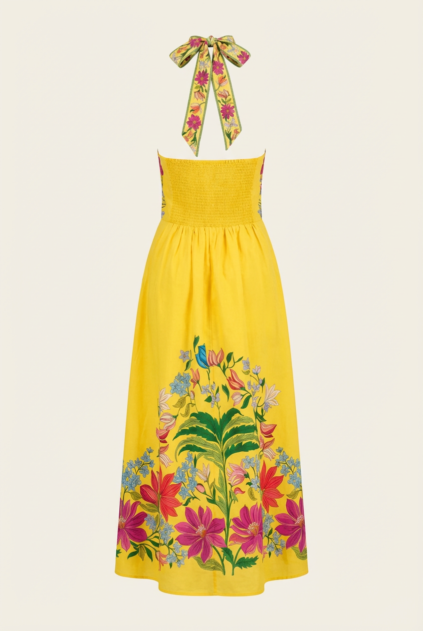 Yellow Floral Halter Maxi Dress