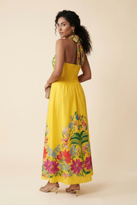 Yellow Floral Halter Maxi Dress
