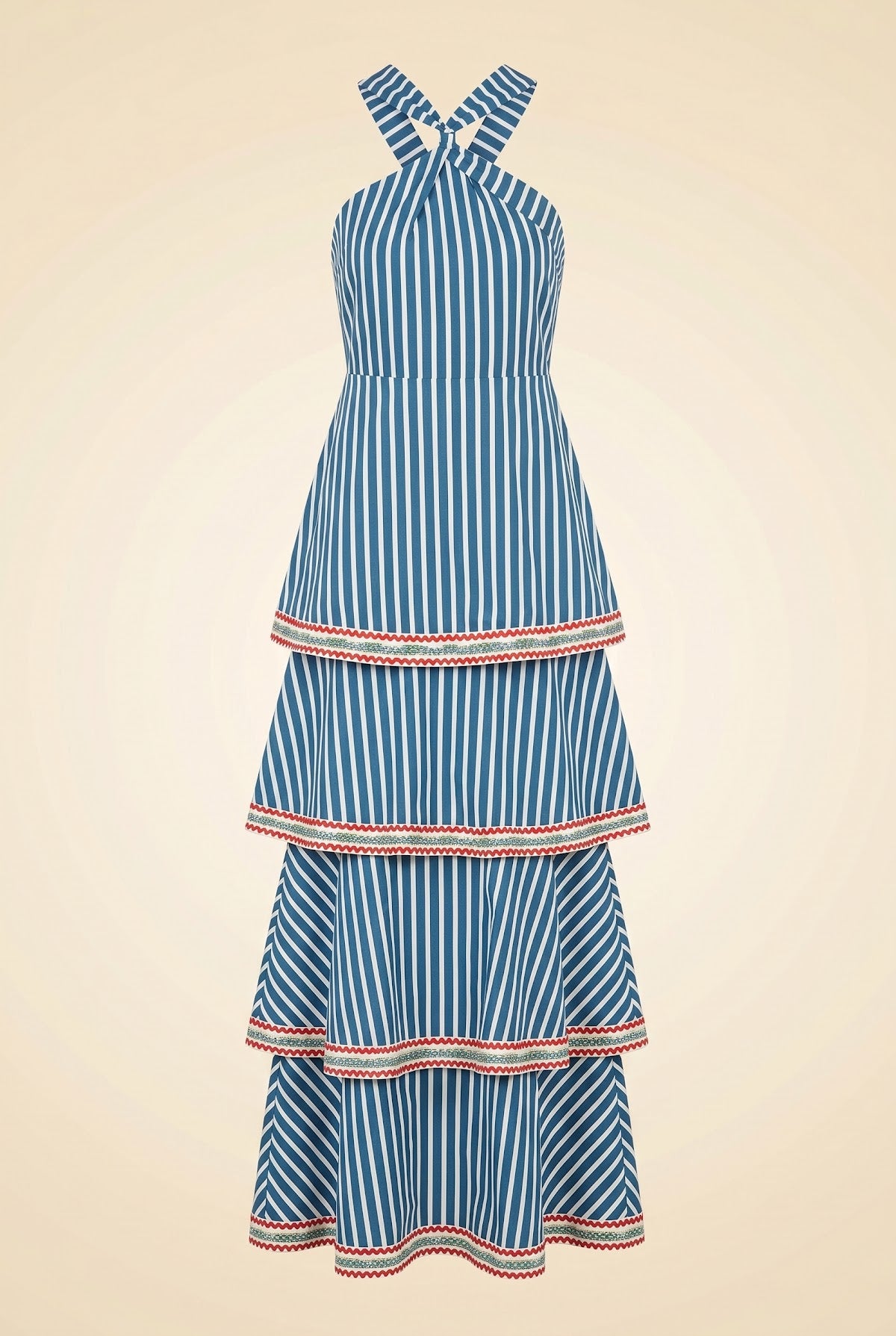 Striped Blue & White Tiered Maxi