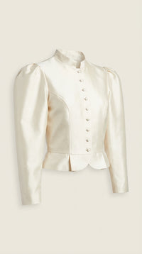 White Satin Puff Sleeve Jacket