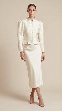 White Satin Puff Sleeve Jacket