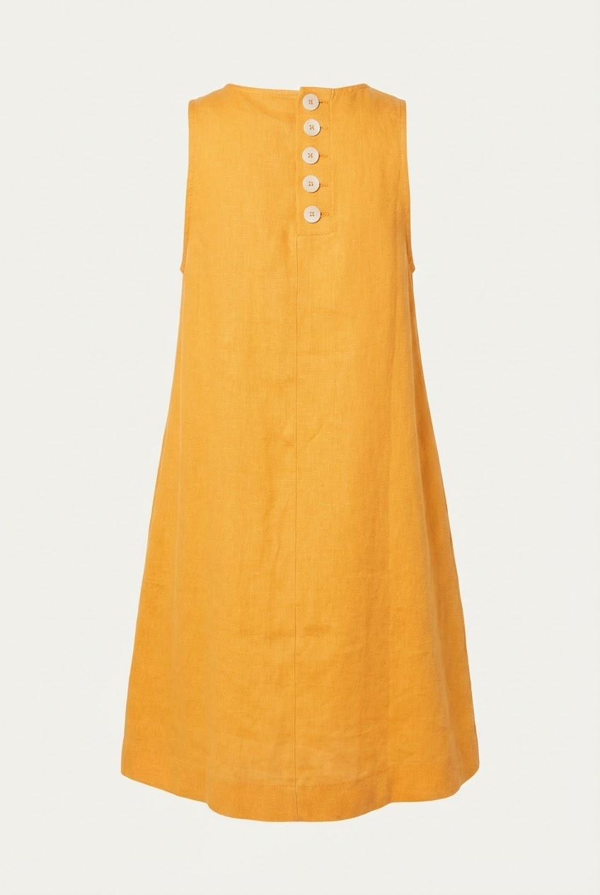 Button-Back Linen Shift Dress