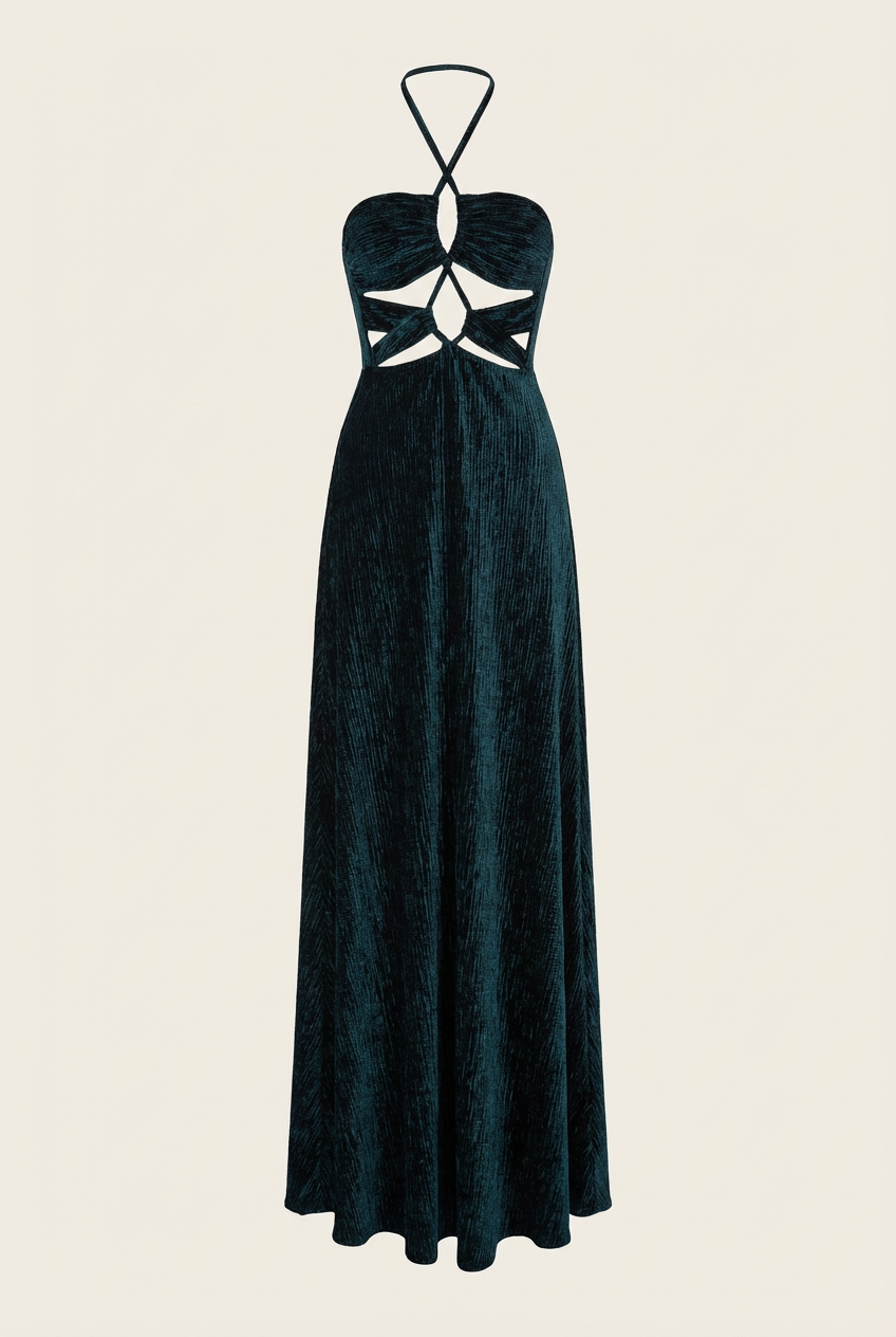 Textured Velvet Lace-up Maxi Dress