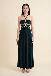 Textured Velvet Lace-up Maxi Dress