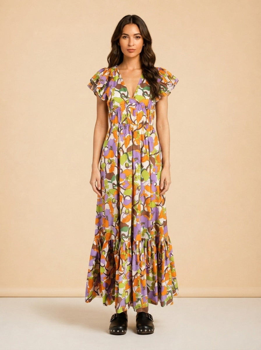 Abstract Floral-Print Midi