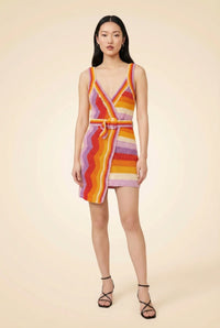 Wrap-Effect Belted Crocheted Cotton-Blend Mini Dress