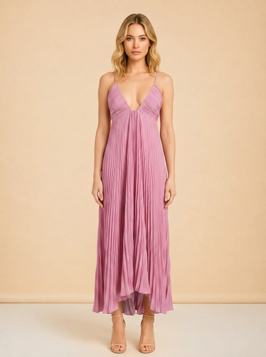 Angelina Pink Pleated Maxi model_front