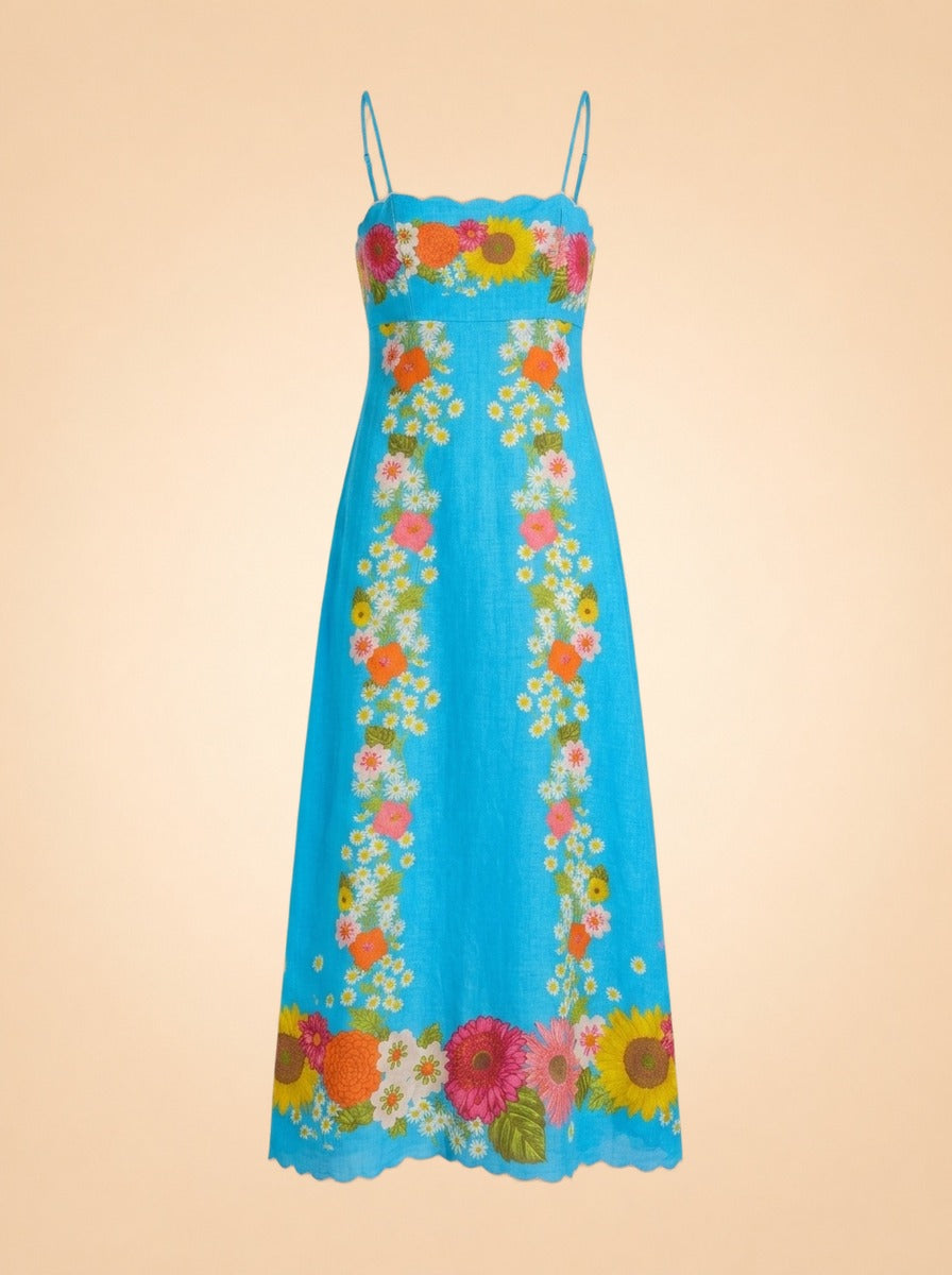 Annalisa Dress in Wildflower Aqua by Elizabeth James — front detail