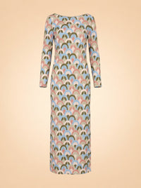 Aria Geo-Print Crepe Midi Dress in Geo Moss
