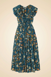 Arisa Ruffled Metallic Floralprint Crepe De Chine Maxi