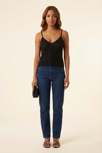 La Maille Francisco Black Crochet Cami