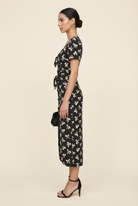 Zaza Tie-detailed Printed Silk-crepe Midi Dress In Black