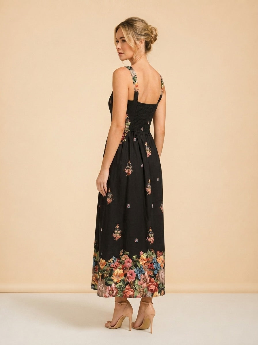 Black floral dress model_over_shoulder