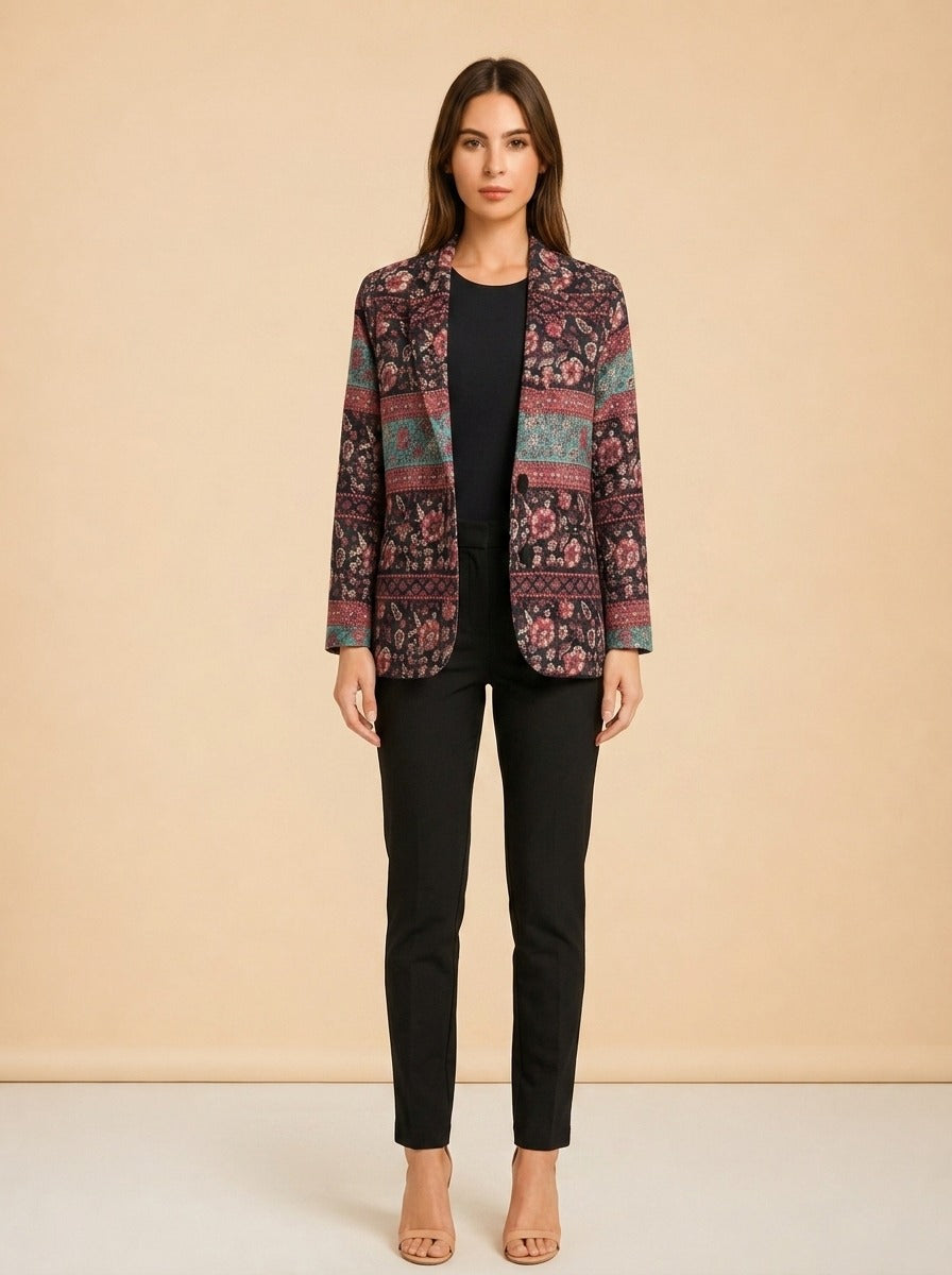 Black floral jacket model_front