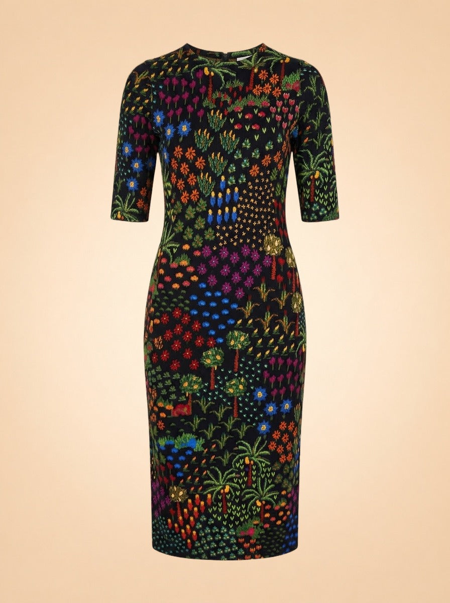 Farm Rio Black Multicolor Floral Print Dress — front