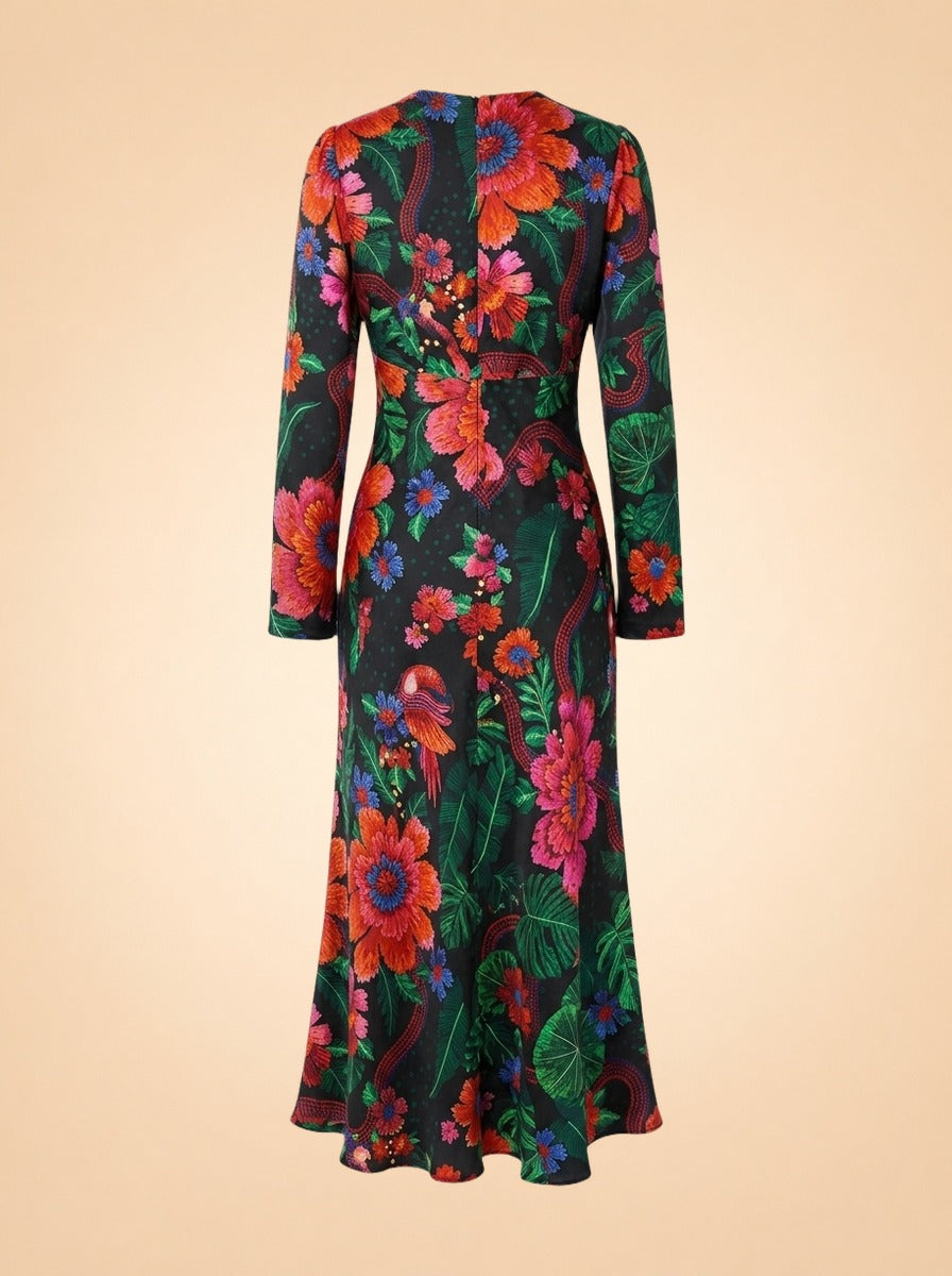 Blooming Garden Cutout Printed Satin Midi Dress ghost_back