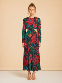 Blooming Garden Cutout Printed Satin Midi Dress model_front