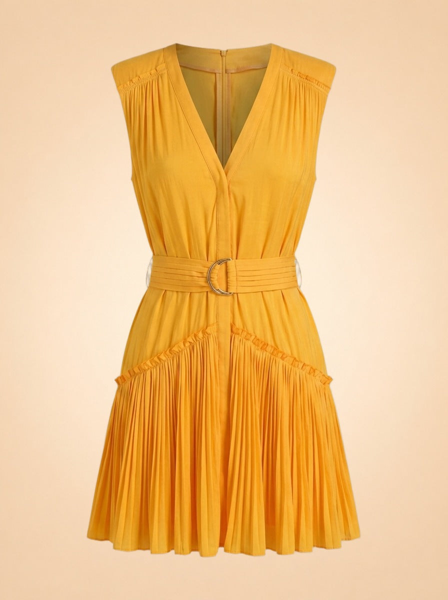 Marigold Pleated Belted Mini Dress