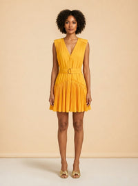 Marigold Pleated Belted Mini Dress