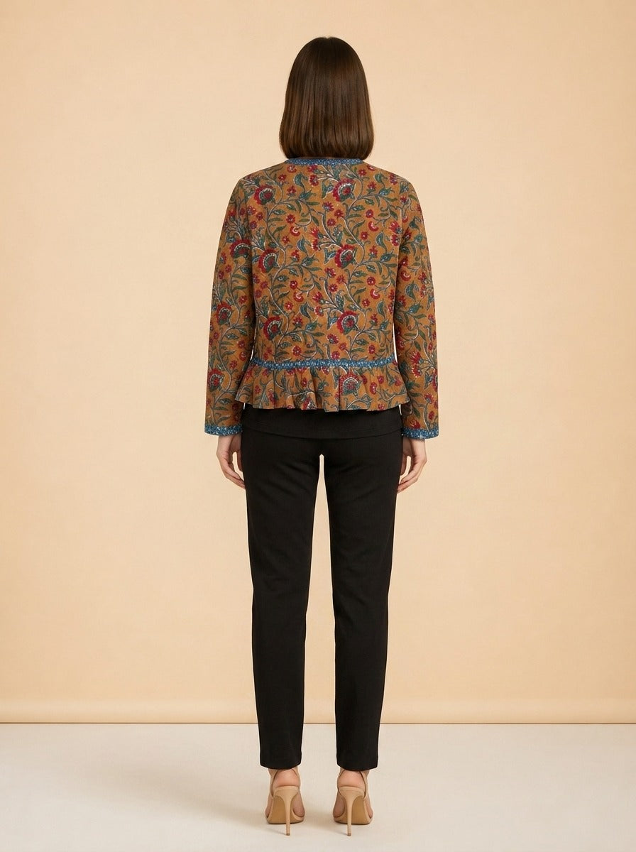 Brown & blue quilted jacket model_back