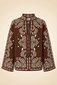 Brown Bohemian Paisley Beaded Rope Knit Sweater